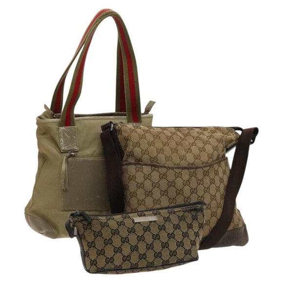 GUCCI GG Canvas Shoulder Bag 3Set Beige Navy Brown Auth ti3267 - Picture 1 of 16